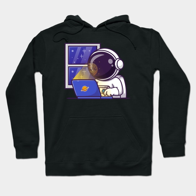 Cute Astronaut Working On Laptop In Space Cartoon Hoodie by Catalyst Labs